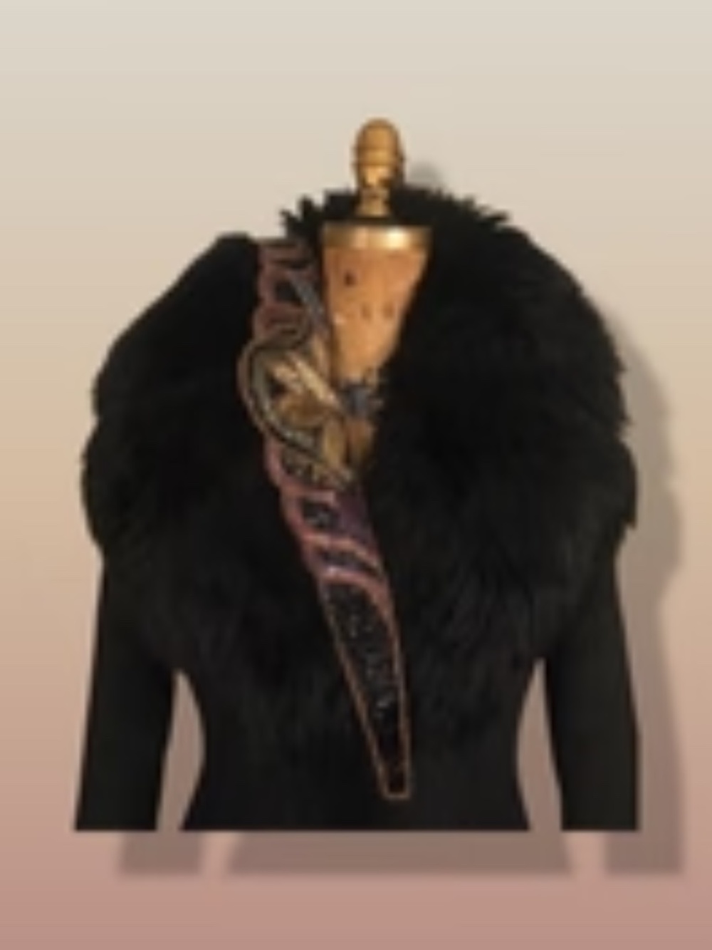 60’s Black Coat Vintage Lilli Ann Fit and Flare Shearling Pinup Princess Beaded - Picture 15 of 15